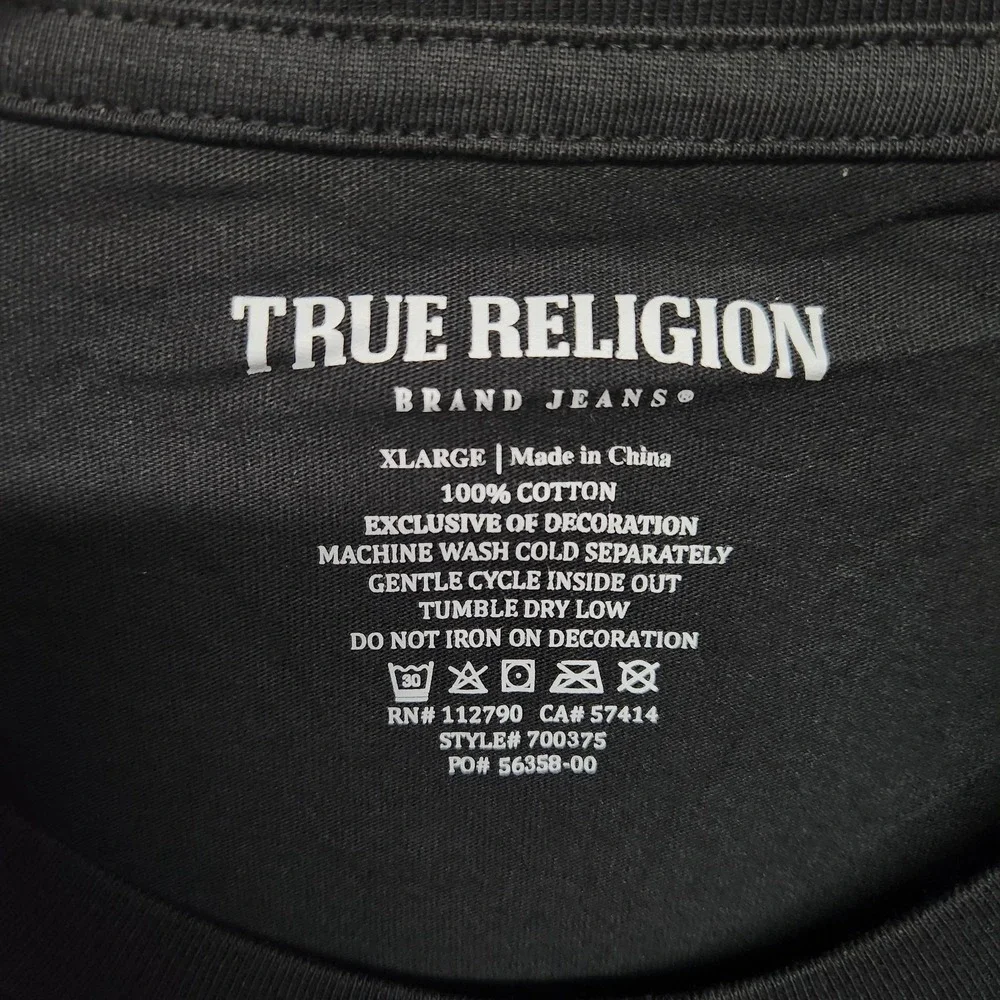 True Religion Shirt Mens XL Black Foil Taping Long Sleeve‎ Gold Logo Streetwear
